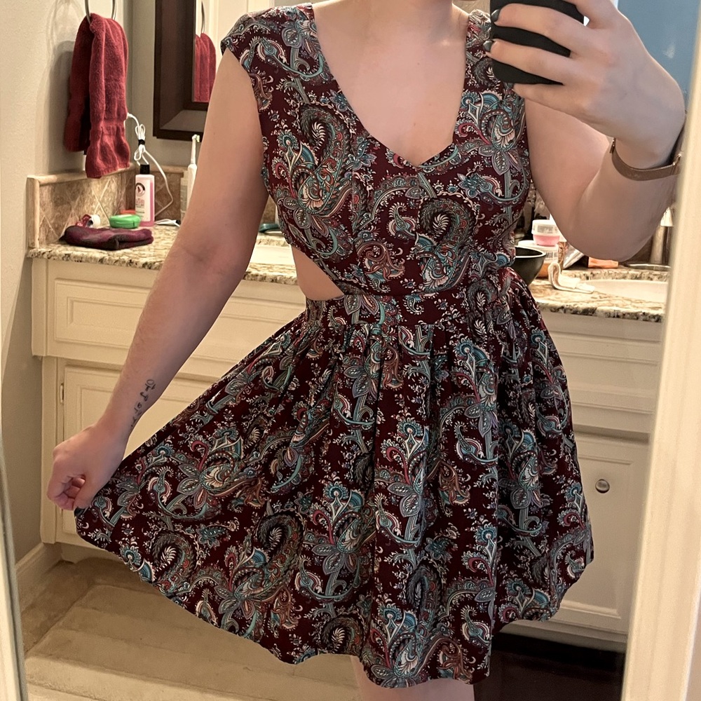 Paisley cutout A-line swing dress